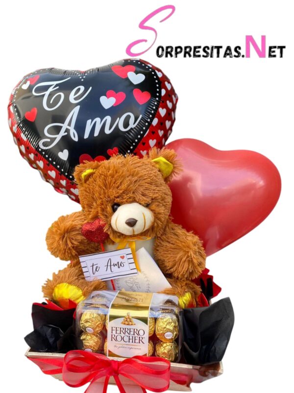 Cesta de Amor con Chocolates y Peluche